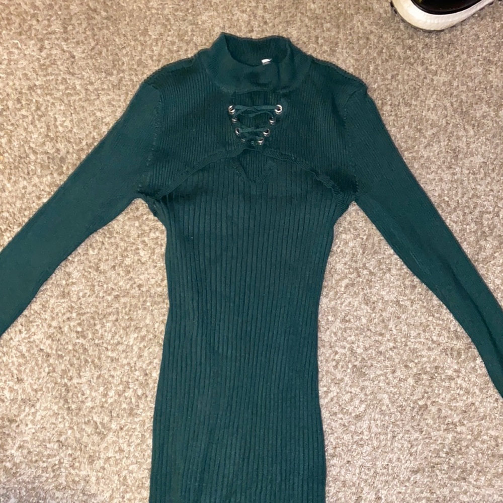Green long sweater dress